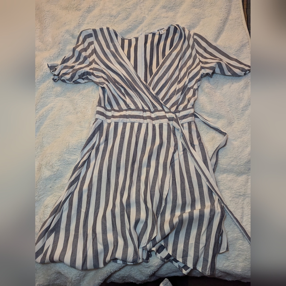 BB Dakota faux wrap dress navy and white stripe